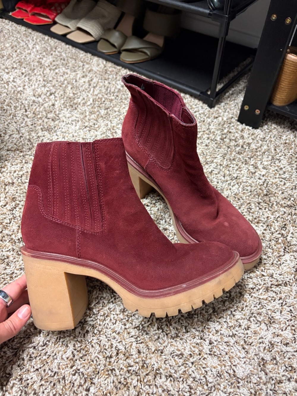 Dolce Vita Burgundy Suede Platform Heel Ankle Boots